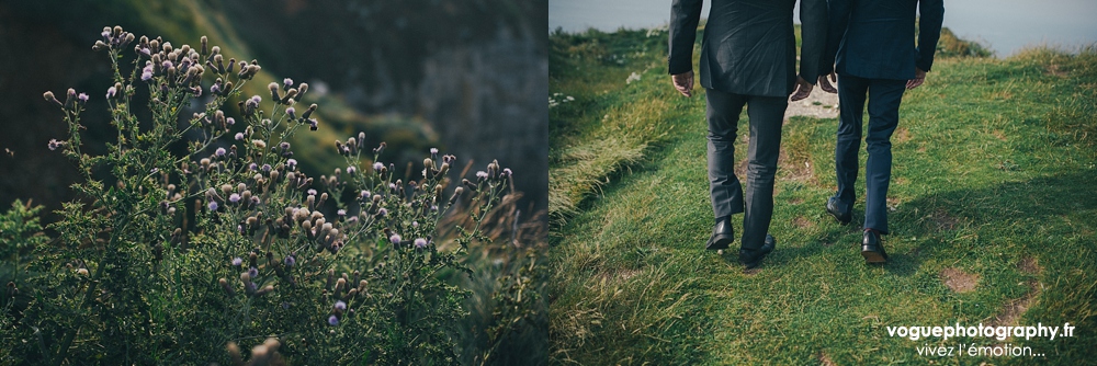 French wedding photographer same sex ; mariage gay homme au domaine saint clair le donjon à Etretat hotel luxe privatisé et à la mairie de Fécamp par Emmanuelle Auzou photographe mariage Normandie Dieppe Caen Deauville Rouen Paris France entière : mariage franco-anglais